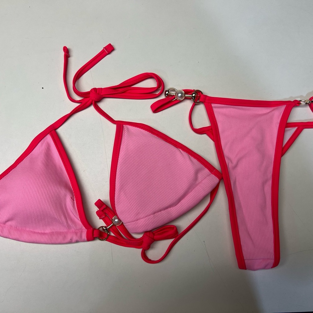 Pink and Red Bikini Set